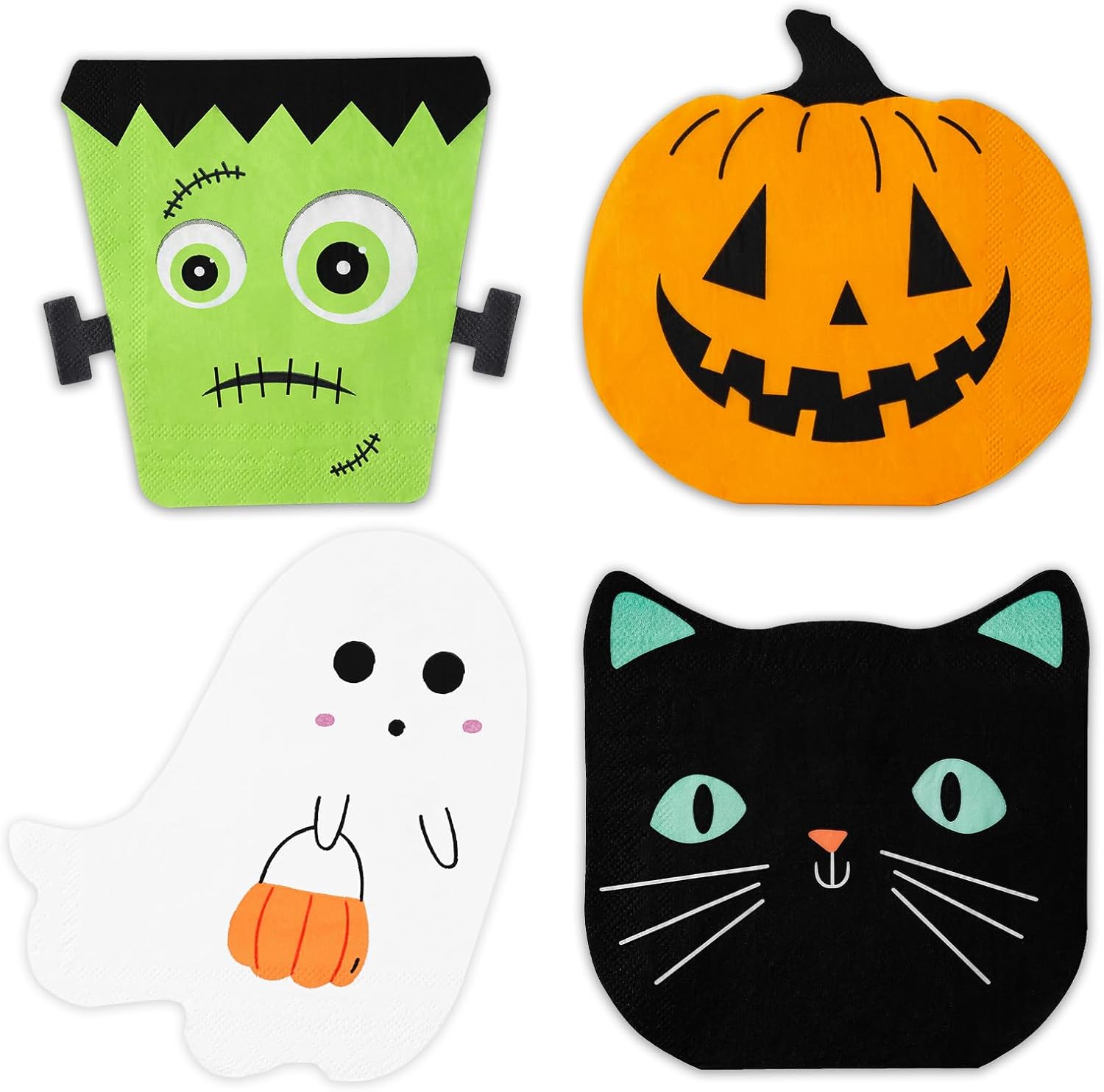 100PCS Halloween Paper Napkins, 3-Ply Disposable Ghost Pumpkin Black Cat Luncheon Napkins Spooky Dessert Dinner Hand Napkins for Party Halloween Decor, 6.5 x 6.5 Inches
