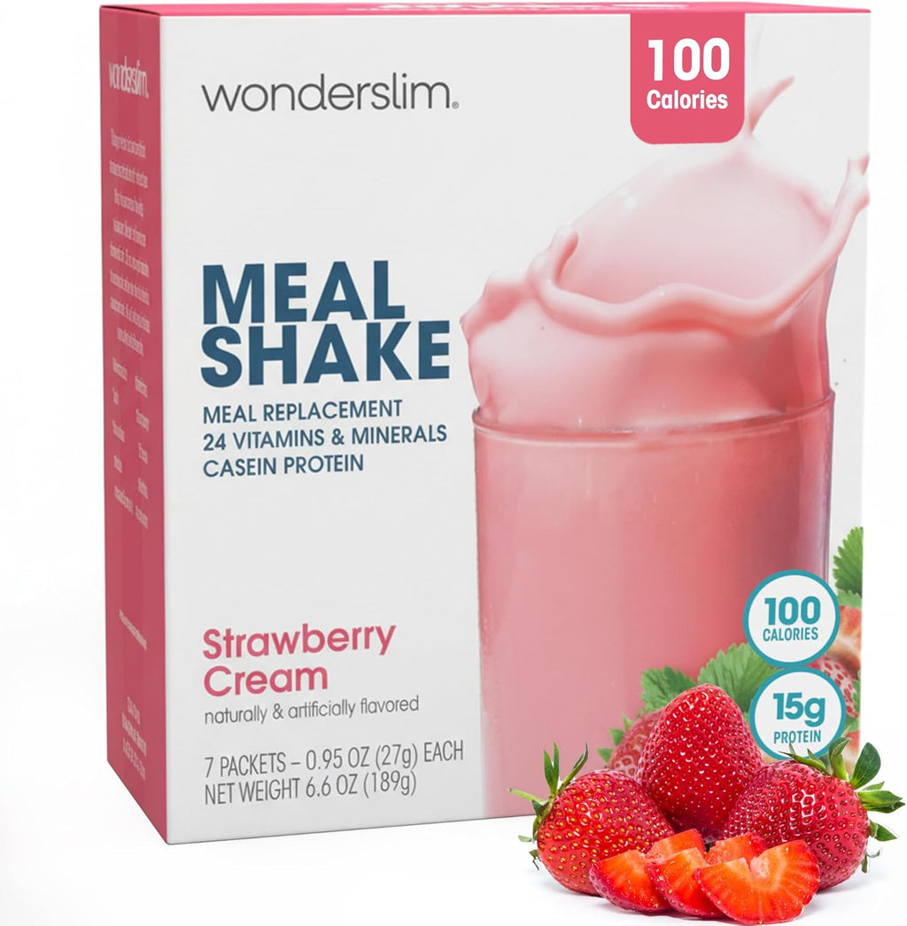 WonderSlim Meal Replacement Shake, Strawberry Cream, 15g Protein, 24 Vitamins & Minerals, Gluten Free (7ct)