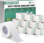 FRESINIDER Soft Paper Surgical Tape 12 Rolls, 1” x 10 Yards, Hypoallergenic Latex-Free Medical Tape for Sensitive Skin, Breathable Easy-Tear Surgical Tape for Wound Care, Bandage Fixation & First Aid