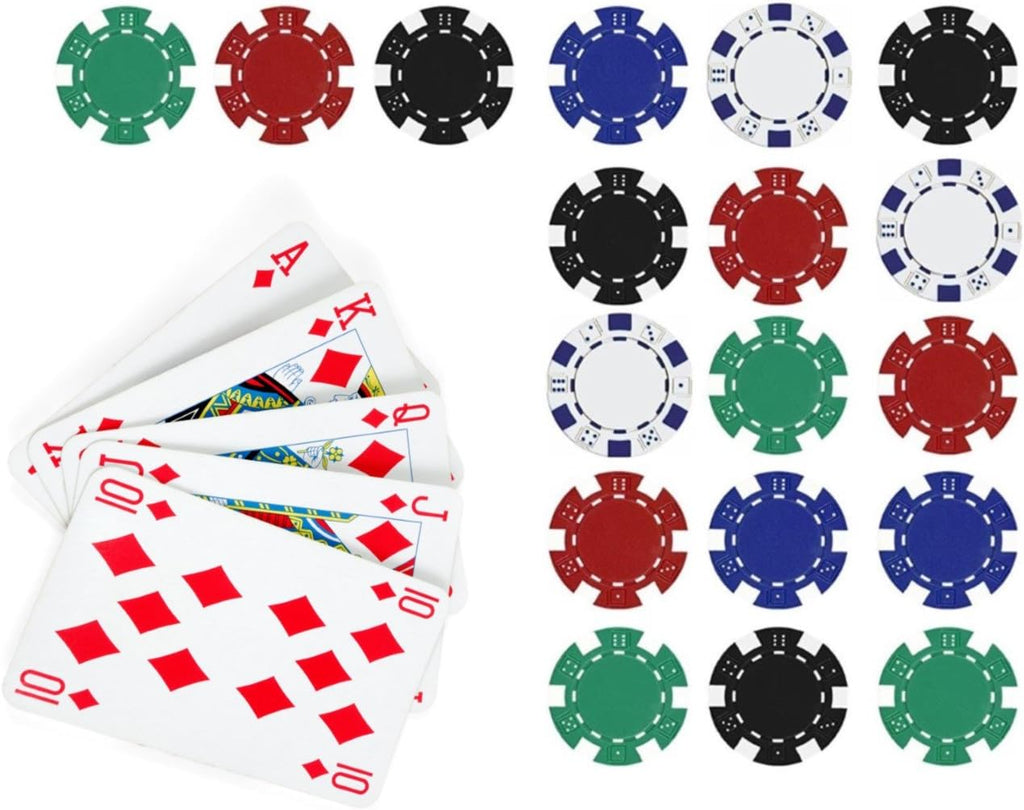 Royal Flush in Diamonds with Casino Poker Chips Edible Cake Topper- 1/4 Sheet