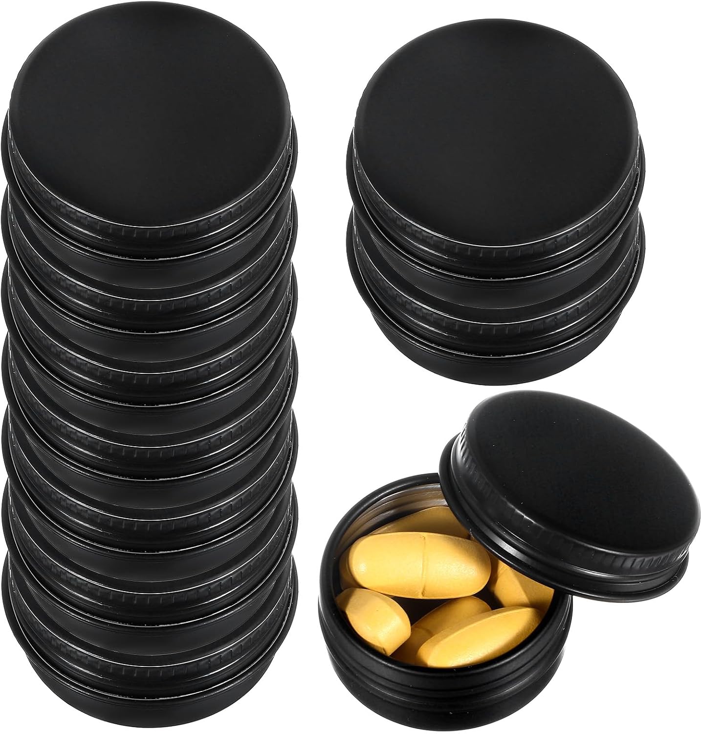 ElevateTech 5 Pcs Metal Pill Box Portable Pill Case Round Travel Pills Organizer Box Aluminium Alloy Pills Container for Purse Daily Medicines Storage Boxes to Hold Small Things (Black)