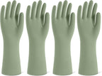 Rubber Cleaning Gloves for Dishwashing, 4 Pairs Reusable Kitchen Gloves for Washing Dishes and Household Cleaning, Green Dish Gloves with Flocked Lining and Non-Slip Grip, Pefect for Woman Men - M