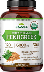 Zazzee USDA Organic Fenugreek 30:1 Extract, 120 Vegan Capsules, 4 Month Supply, Breastfeeding & Lactation Support for Nursing Mothers, Organic Herbal Supplement, All-Natural, Non-GMO, Made in the USA