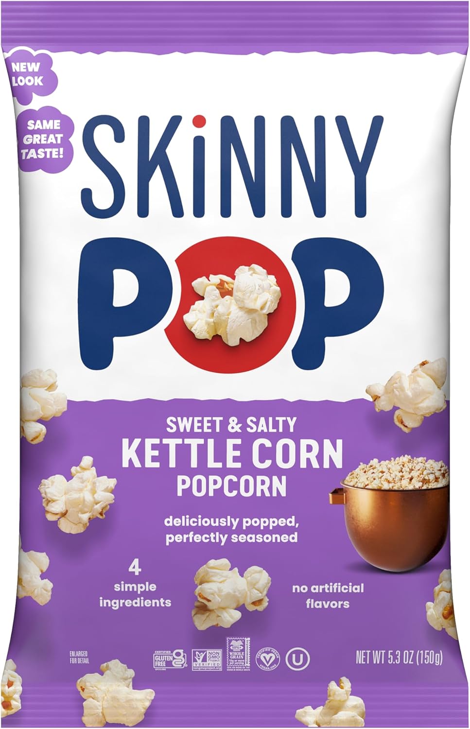 SkinnyPop Popcorn, Sweet & Salty Kettle, Whole Grain, Dairy-Free Snack, 5.3oz Bag