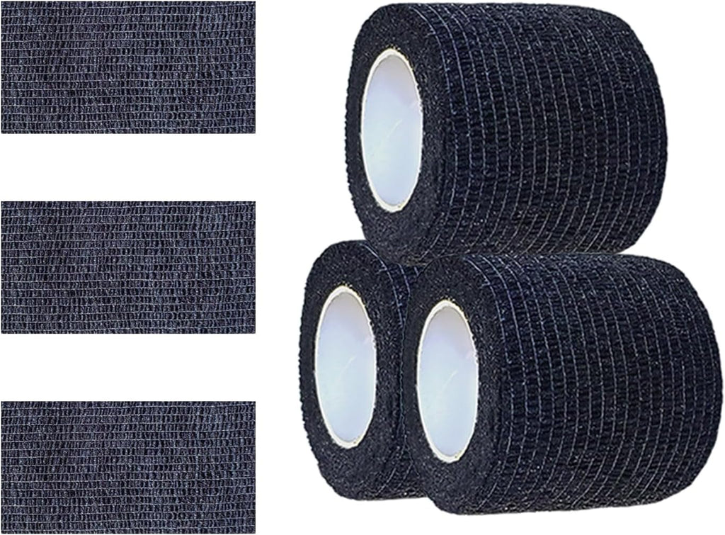 3 Pack 2 Inches Self Adhesive Bandage Wrap Vet Wrap for Pets, Stretch Self Adherent Tape Cohesive Wrap for Athletic, Sports, Wrist and Ankle(Black)