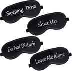 Geyoga 4 Pieces Funny Eye Mask for Sleep Soft Satin Eye Mask Blackout Blindfold with Adjustable Strap Silk Cover Out Lights for Women Men Travel, Nap, Meditation (Black with Black Words)