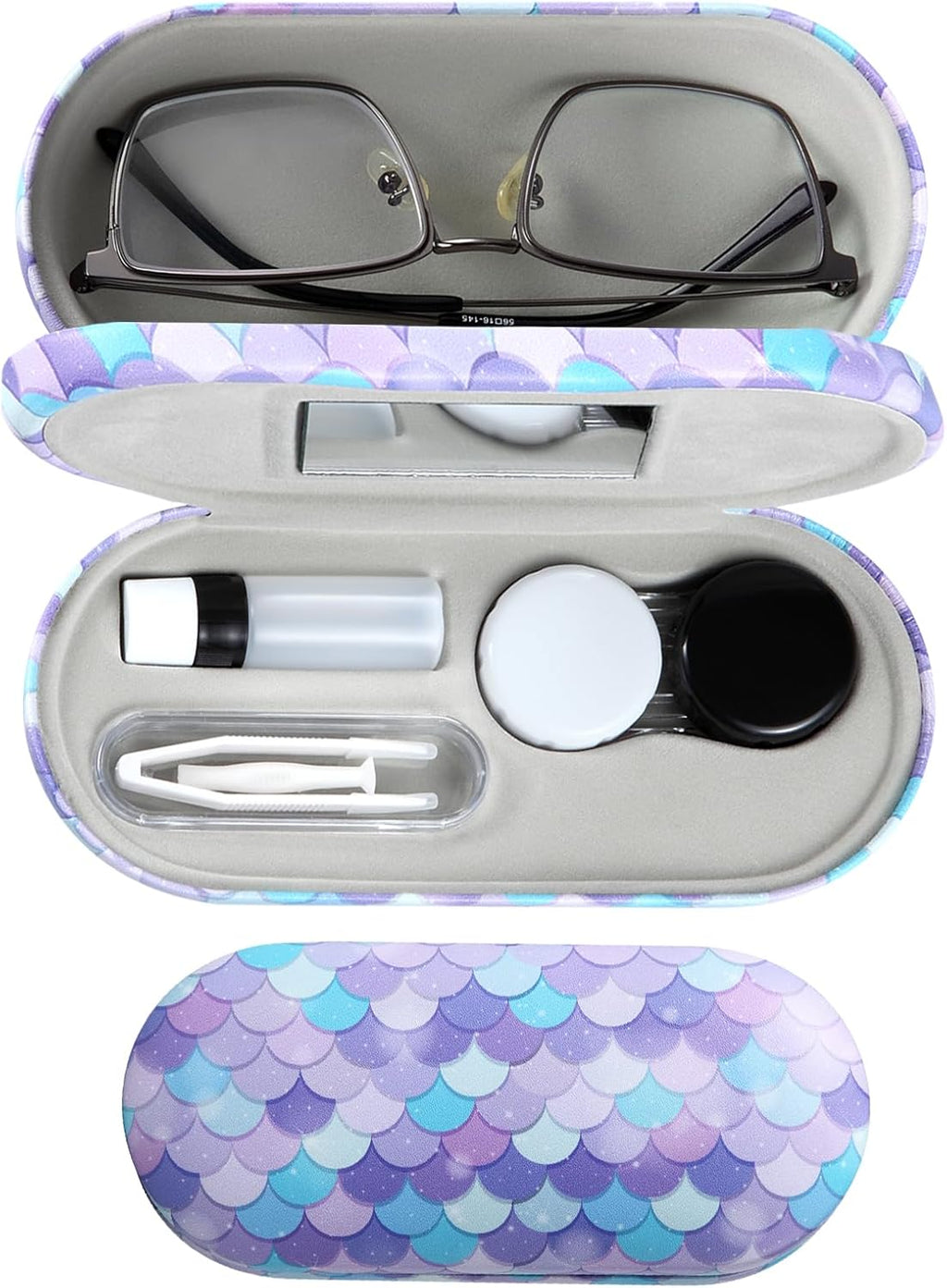 MUDOR 2 in 1 Contact Lens Case, Double Sided Contact Lens Travel Kit Includes Remover Tool with Tweezers,Dual Use Design for Contact Lens case and Glasses case (Scale)