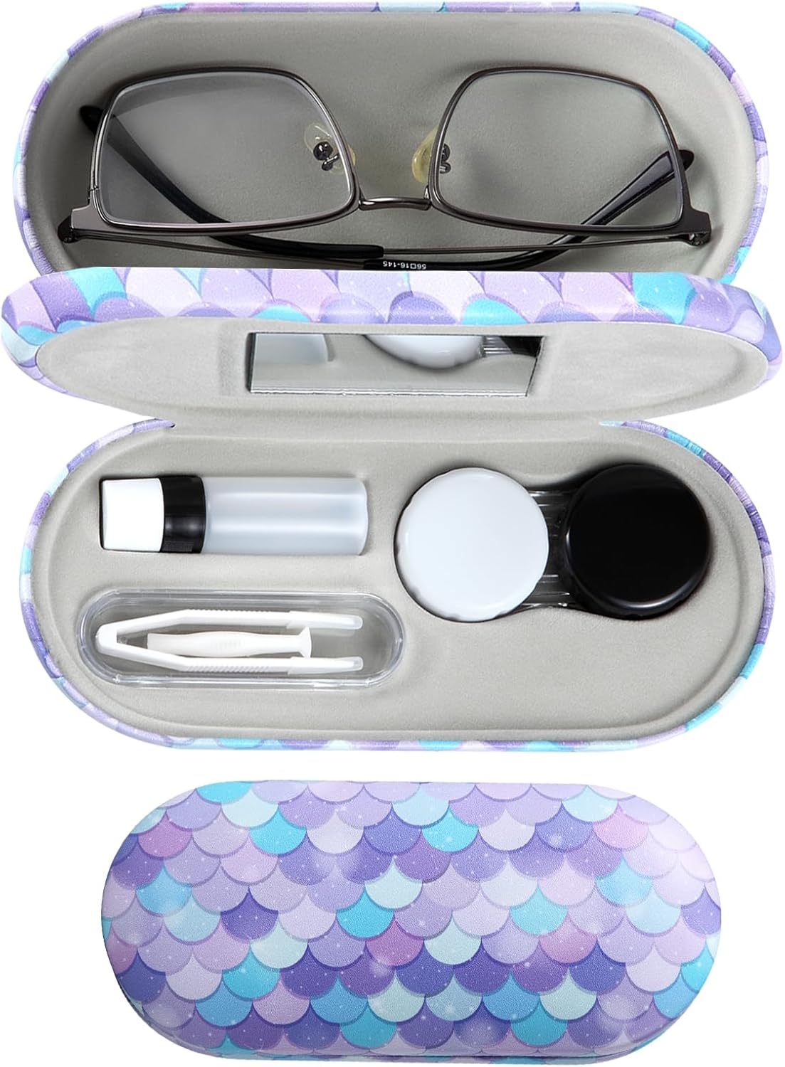 MUDOR 2 in 1 Contact Lens Case, Double Sided Contact Lens Travel Kit Includes Remover Tool with Tweezers,Dual Use Design for Contact Lens case and Glasses case (Scale)