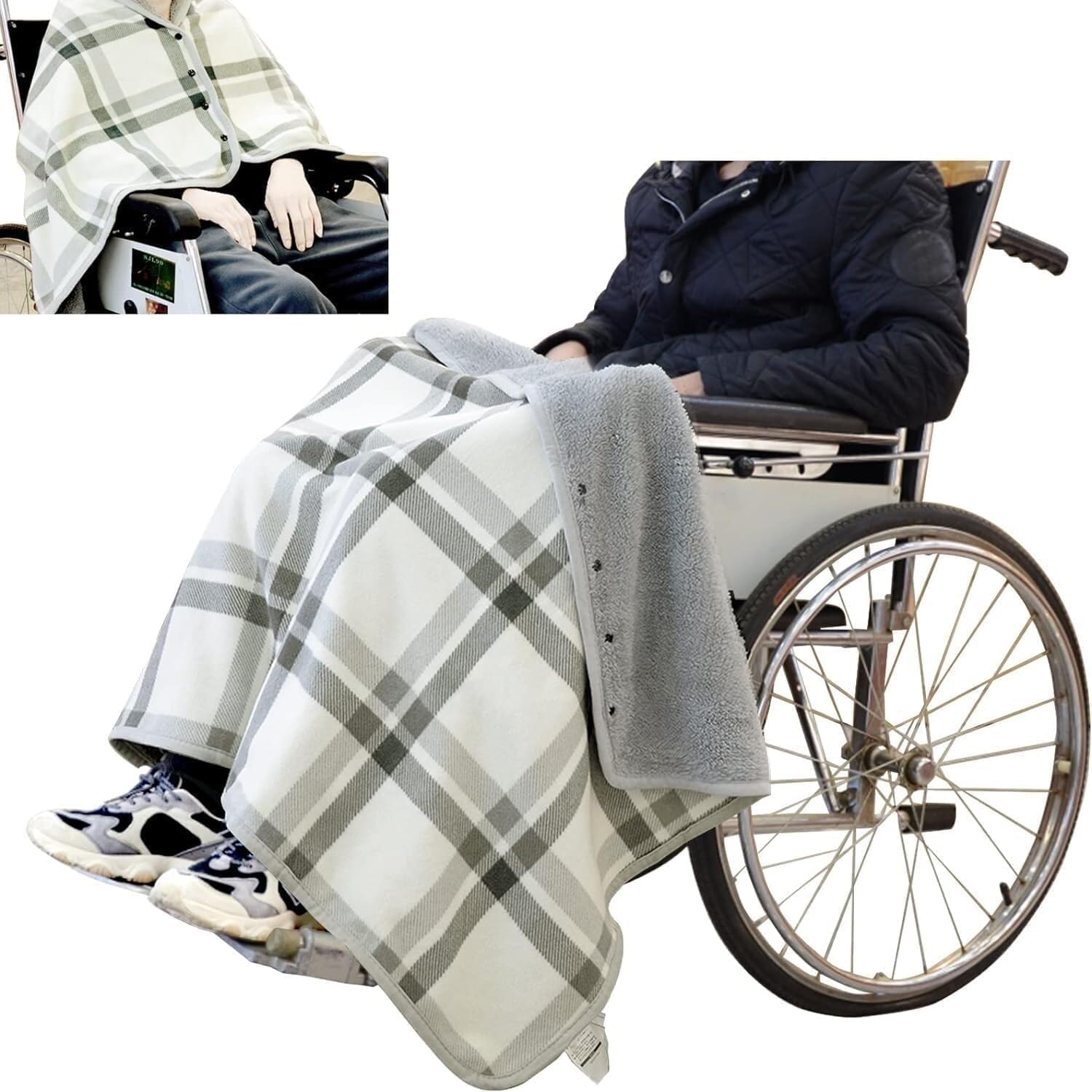 Wheelchair Blanket for Adults - Portable Winter Shawl, Windproof Plaid Poncho - Stay Warm with Wearable Blanket, Wheelchair Warmer Cover