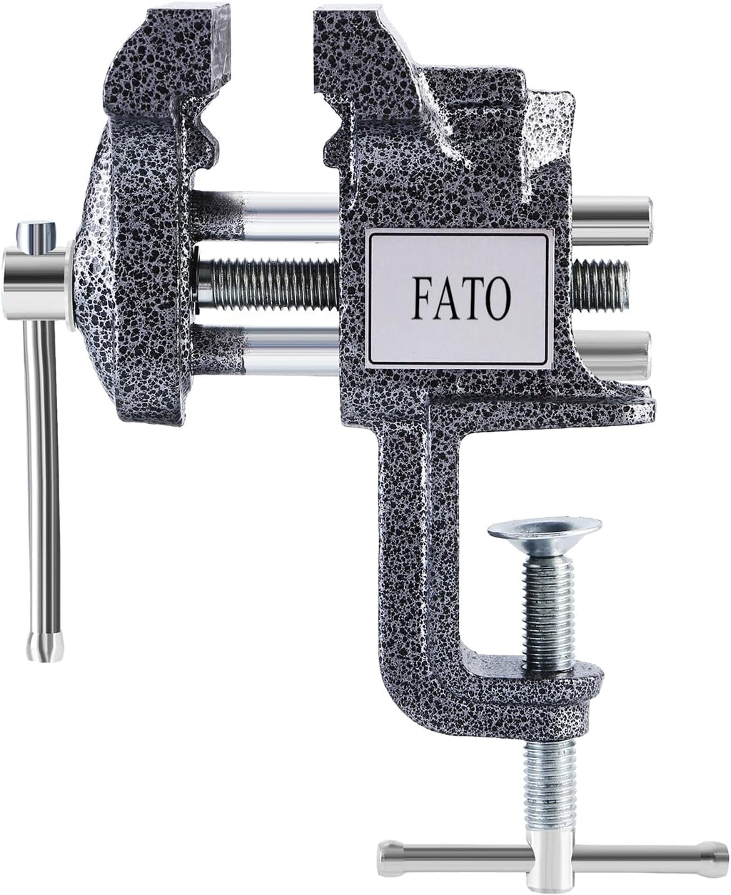 FATO 3 Inch Table Vise with 360° Swivel Base, Heavy Duty Clamp-On Bench Vise, Portable Tabletop Vise for Workbench Woodworking, Metalworking, Drilling, Cutting, Repair DIY Garage Tool