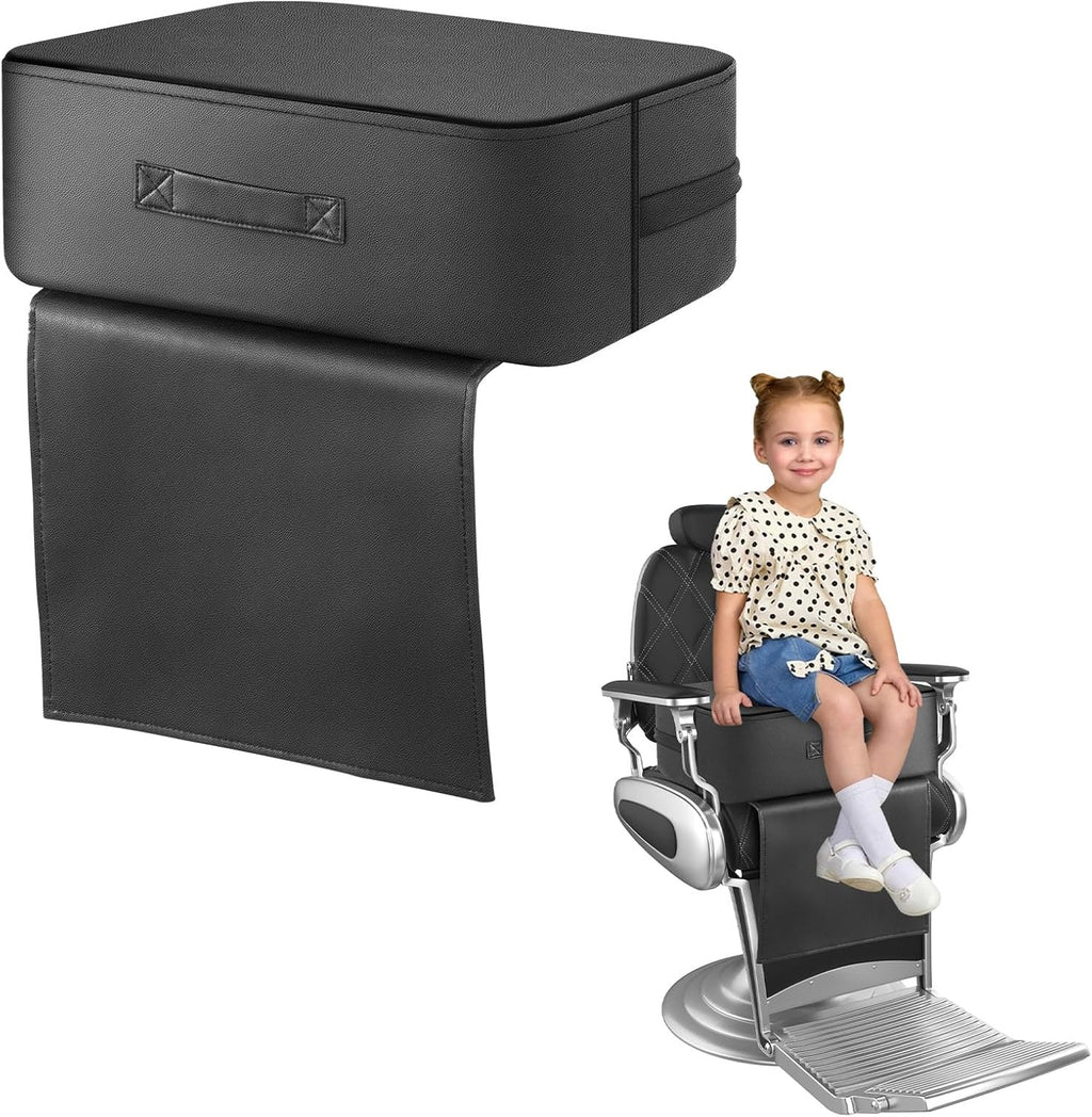 Salon Booster Seat for Kids Hair Cutting, 18 x 13 x 6.7in Children Salon Chair Cushion for Hair Stylist, Barber Booster Seat Leather Cushion, Beauty Salon Spa Equipment Black