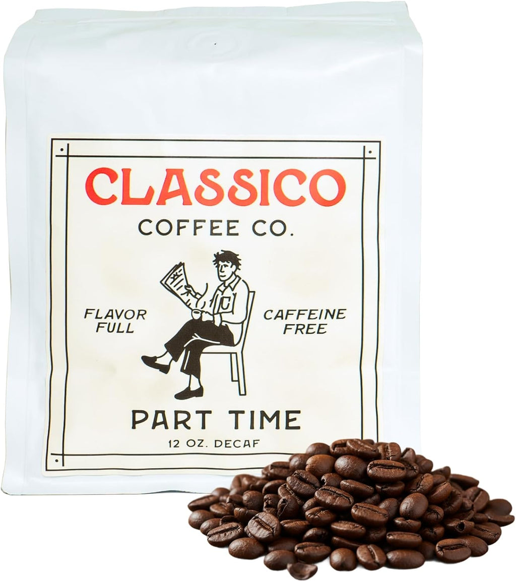 Terra Kaffe Classico Part Time Blend Decaf Coffee – Medium-Dark Roast Whole Bean – Swiss Water Process – Rich Flavor, No Jitters – Fresh Small-Batch Roasted – 12 oz – Great for Espresso & All Brew Methods