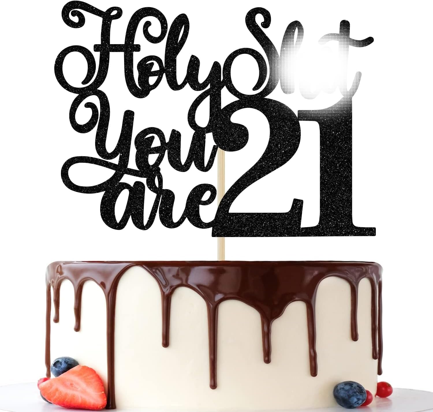 Happy 21st Birthday Cake Topper, 21st Birthday Cake Decor, Bye Bye/Rip Fake ID, Funny 21 Years Bday Party Decorations Supplies Black Glitter