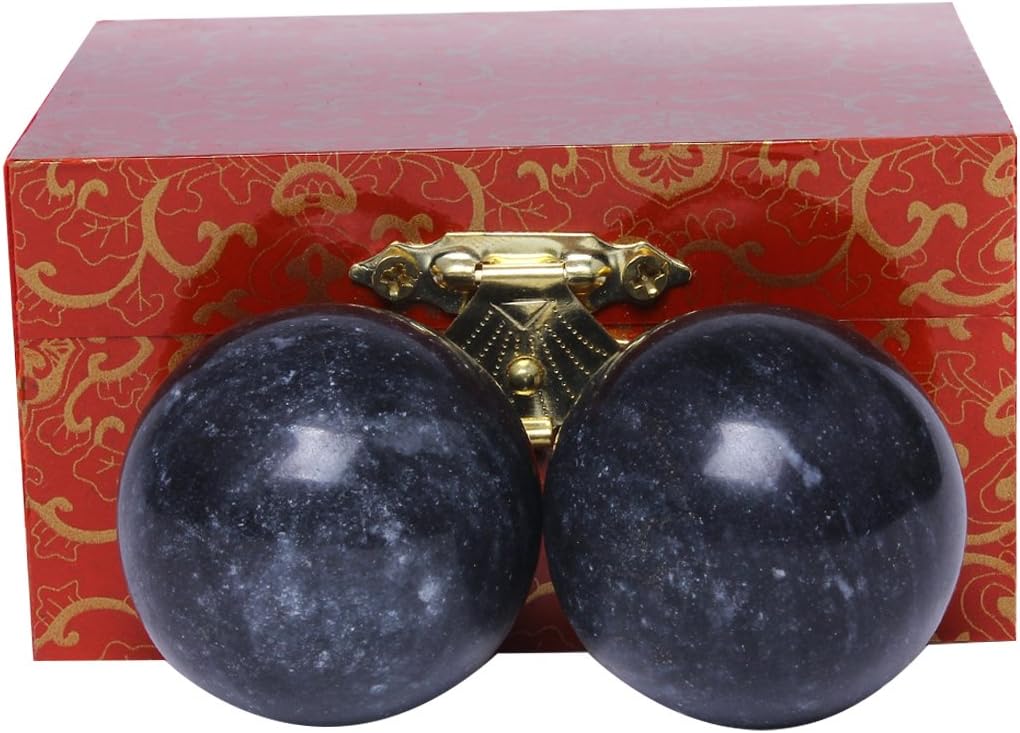 BRABUD 1.4'' Chinese Exercise Baoding Balls Dark Grey Marble Health Stress Relieve with No Chimes BS021