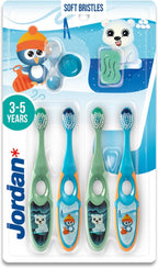Jordan* ® | Step 2 Kids Toothbrush | 3-5 Years, Soft Bristles, BPA Free,4 Pack | Blue & Green
