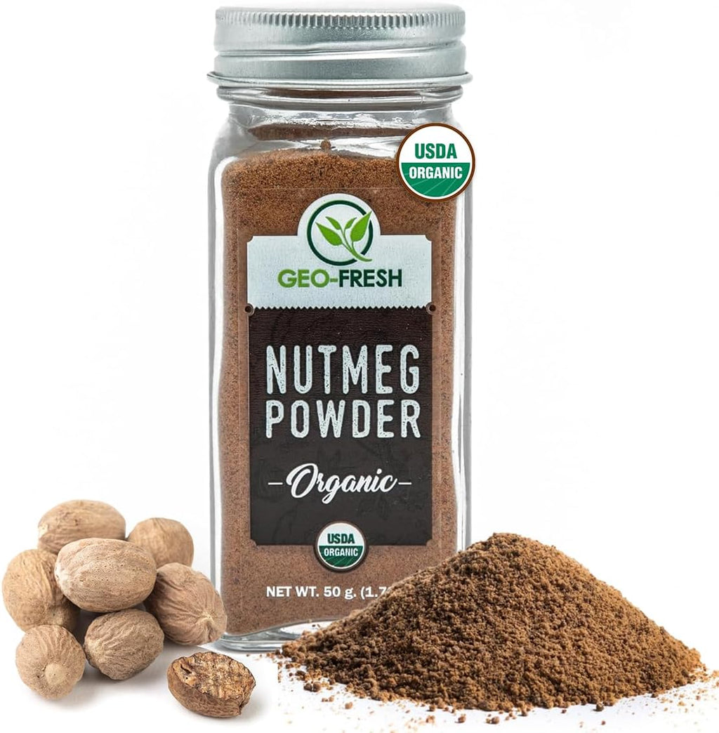 Geo-Fresh Organic Nutmeg Ground Powder, 1.76 oz (50g) - Ground Nutmeg for Baking & Cooking - Premium Nutmeg Powder Organic - USDA Certified Organic - Non-GMO, Kosher & Gluten-Free - Aromatic & Freshly Sourced