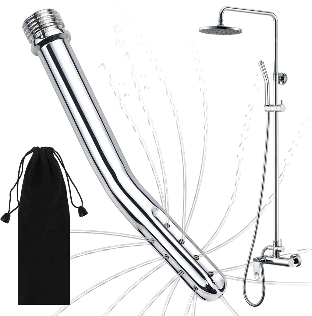 Metal Shower Cleaner Enema Douche System, Handheld Water Shower Nozzle Anal Rinse Vaginal Cleaning Kit Cleaner Attachment for Men Women, Silver