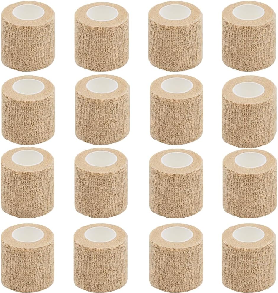 16 Pack Self Adhesive Bandage Wrap, 2" X 5 Yards Beige Elastic Cohesive Bandage Wrap for Sports, Wrist, Ankle and Vet Wrap,Grip Tape