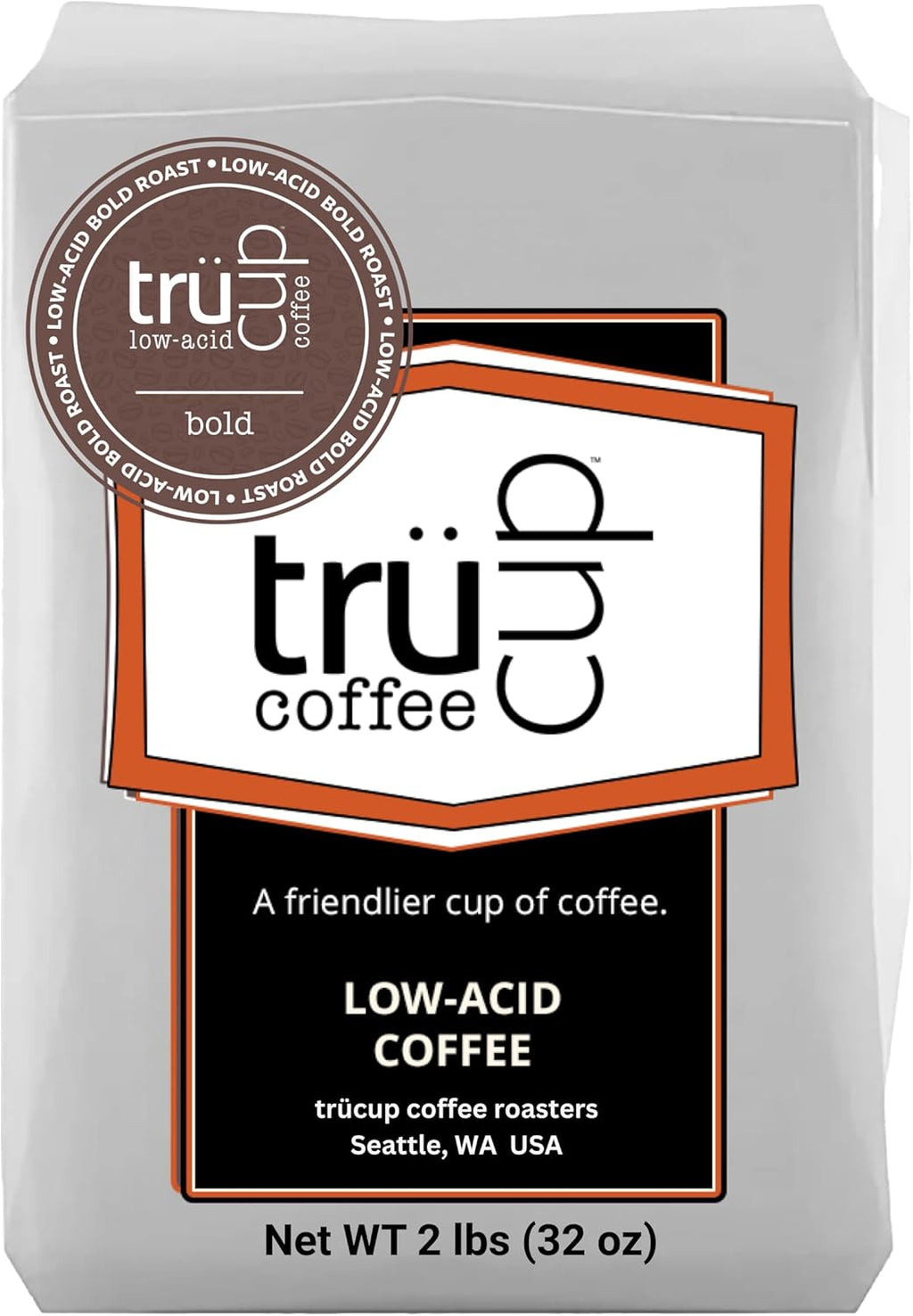 trücup Low Acid Coffee, Ground Coffee Dark Roast - Drip Grind 2 LB, Natural Water&Steam Process 60% Less Acid, Smooth Flavor, Stomach-Friendly Rich in Antioxidants