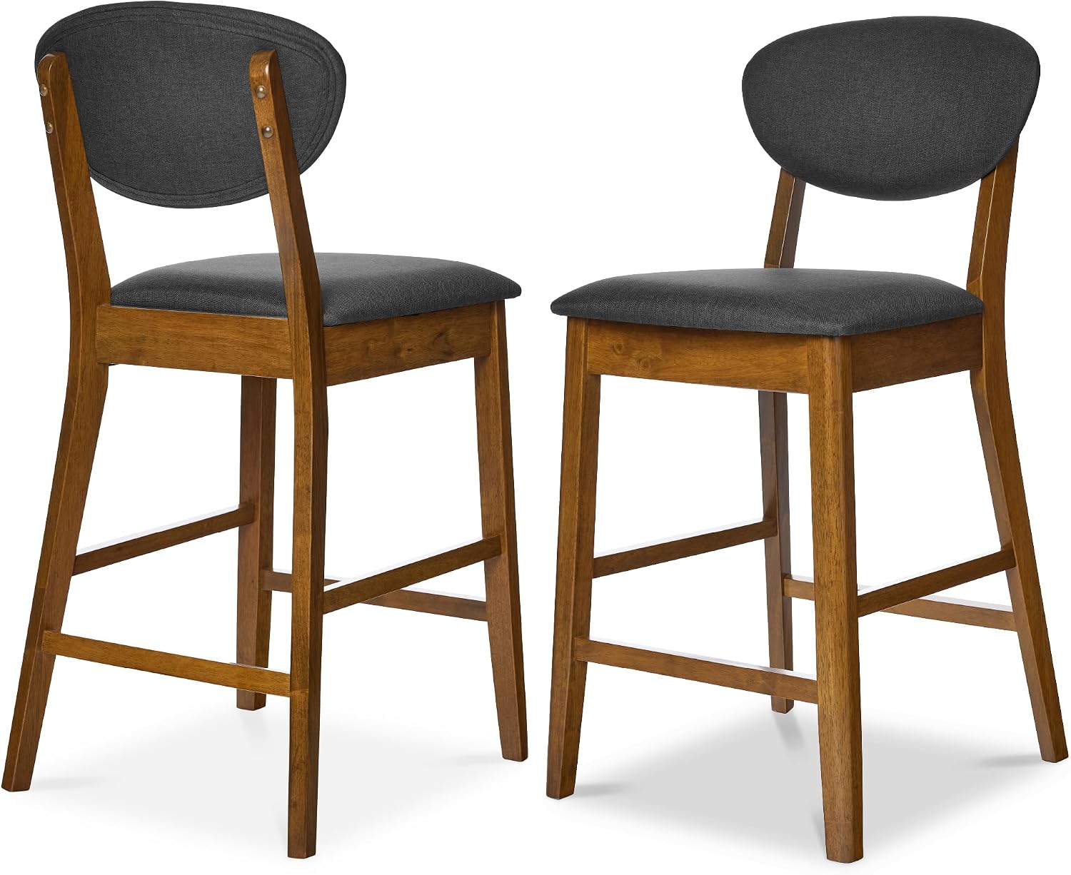 Best Choice Products Set of 2 Counter-Height Bar Stools, Mid-Century Modern, Armless Wood Stools W/Upholstered Seat Cushion & Backrest for Kitchen Island or Dining Room Bar - Walnut/Charcoal