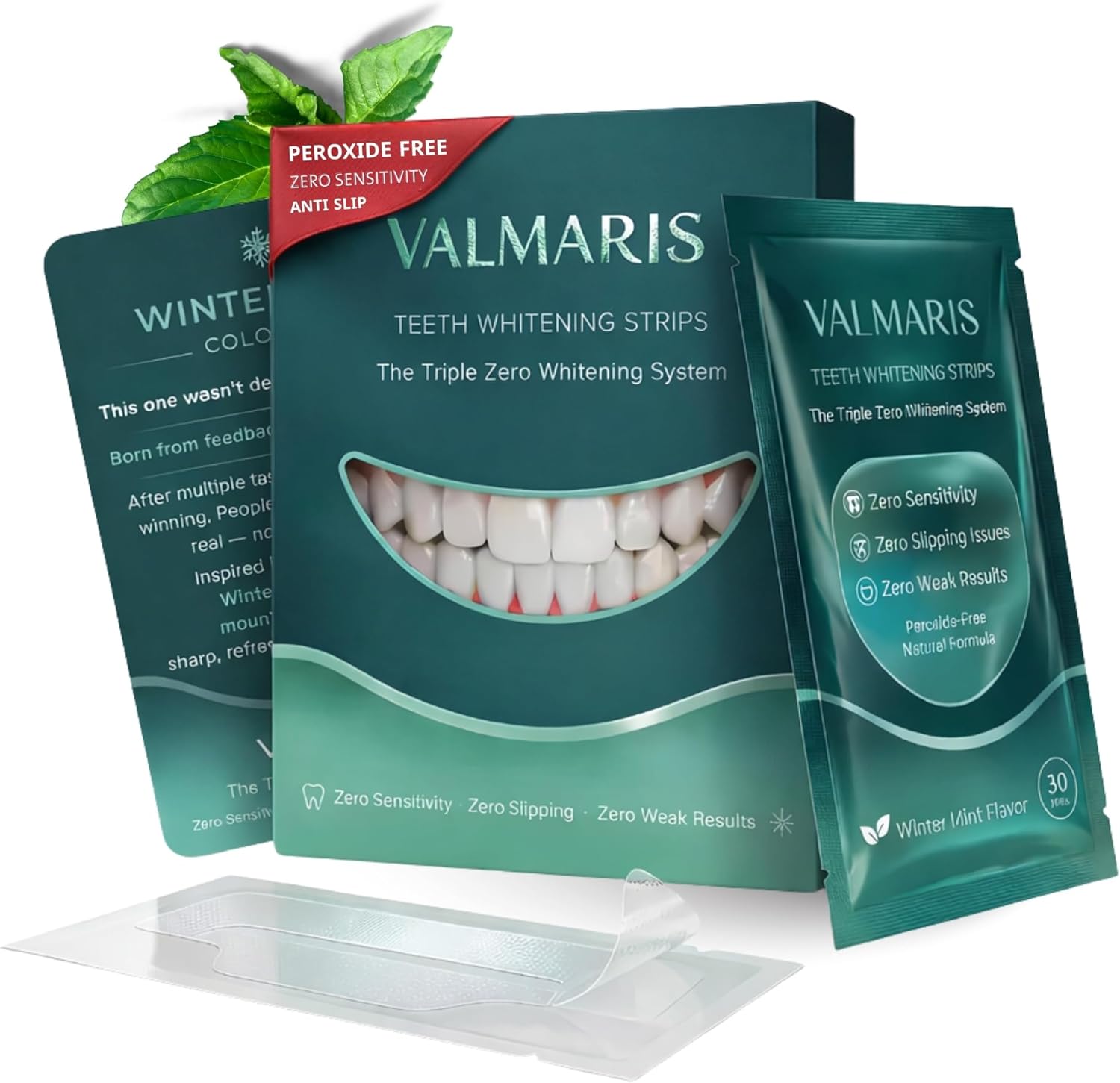 Premium Teeth Whitening Strips for Sensitive Teeth, 28 Strips, 14 Day At Home Stain Remover Pap Peroxide Free Non-Slip Dry Strips, Enamel Safe Whitening Kit, Winter Mint Flavor
