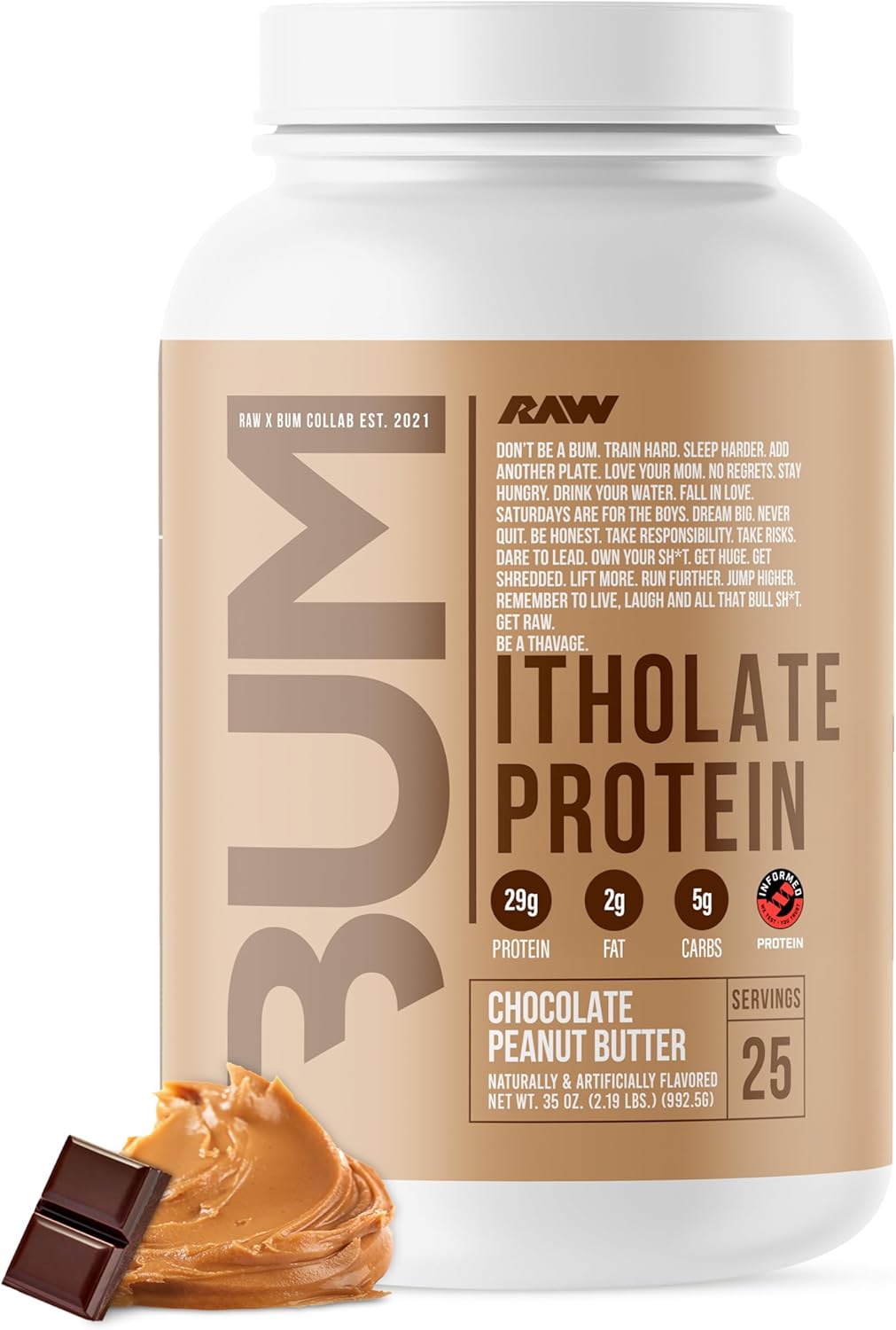 RAW Whey Isolate Protein Powder, Chocolate Peanut Butter (CBUM Itholate) - 100% Grass-Fed Sports Nutrition Powder for Muscle Growth & Recovery - Low-Fat, Low Carb, Naturally Flavored - 25 Servings