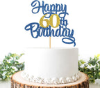 Happy 60th Birthday Cake Topper,Blue Glitter 60th Cake Decorations,60&Fabulous/I'm 60/Sixty Years Old Birthday Cake Topper,Anniversary Party/Birthday Party Decoration Supplies