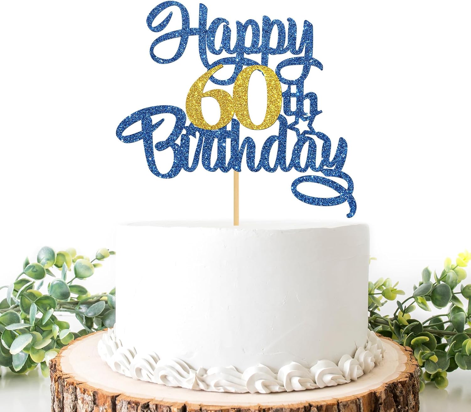 Happy 60th Birthday Cake Topper,Blue Glitter 60th Cake Decorations,60&Fabulous/I'm 60/Sixty Years Old Birthday Cake Topper,Anniversary Party/Birthday Party Decoration Supplies