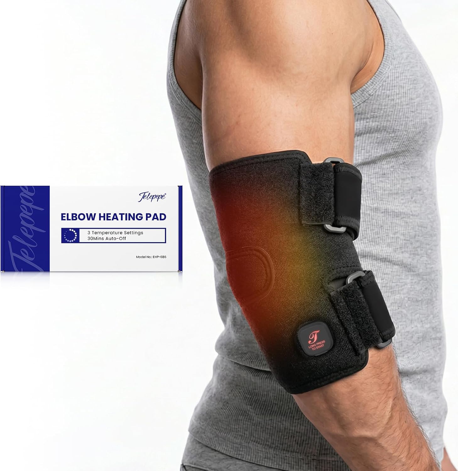 Elbow Heating Pad, Heating Pad for Elbow Pain Relief, Cordless Heated Elbow Brace for Tendonitis, 3000mAh Rechargeable Arm Wrap with 3 Heat Modes & 30 Mins Auto-Off, Black