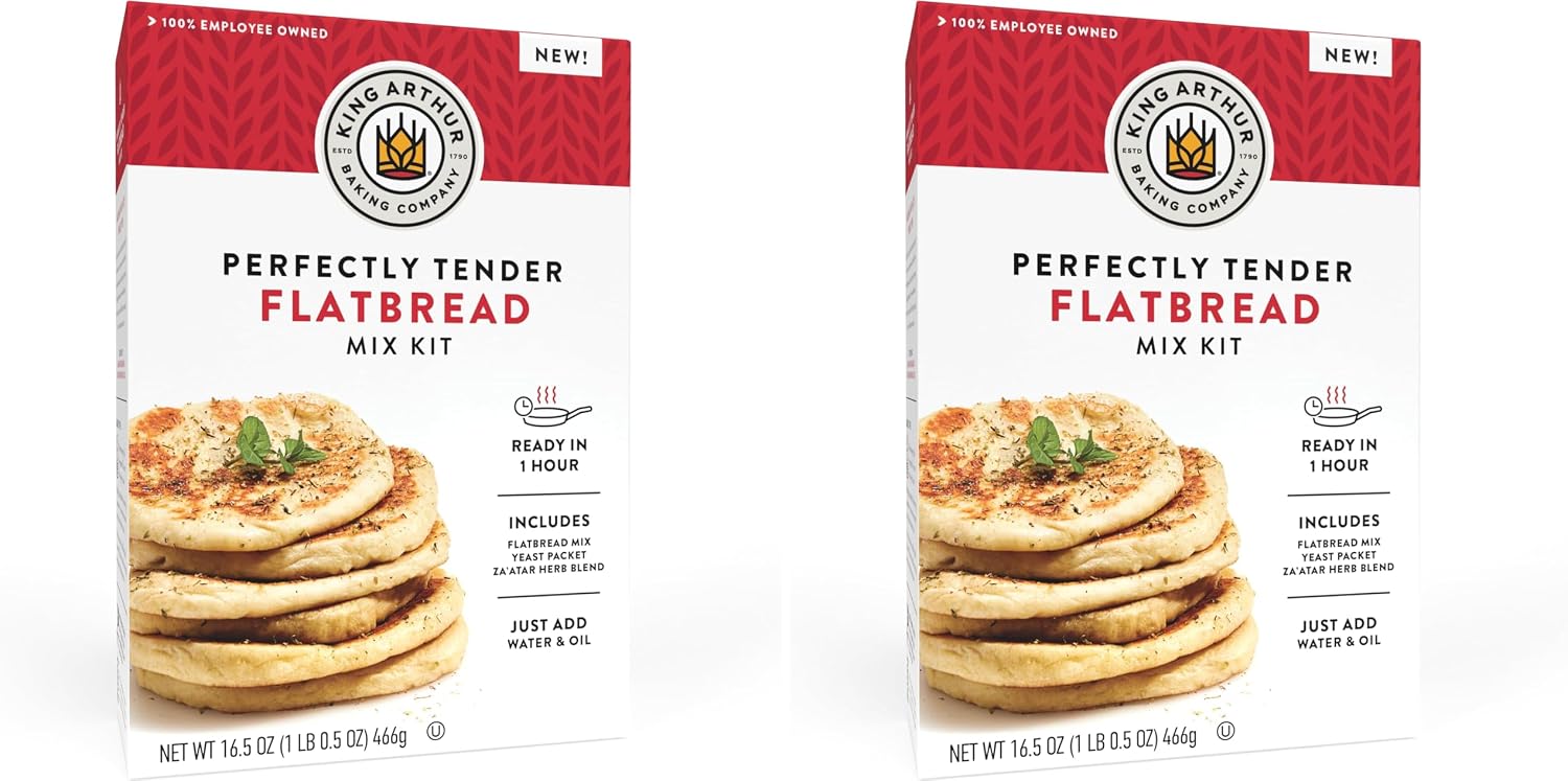 King Arthur Baking Company Perfectly Tender Flatbread Mix Kit 16.5 oz., Baking Mix - Ready in 1 hour (Pack of 2)