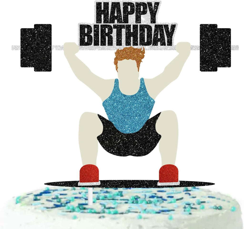 Happy Birthday Weightlifter Cake Topper- Fitness Theme Party, Athlete Theme Birthday Party Weightlifting Decoration -SugarGera