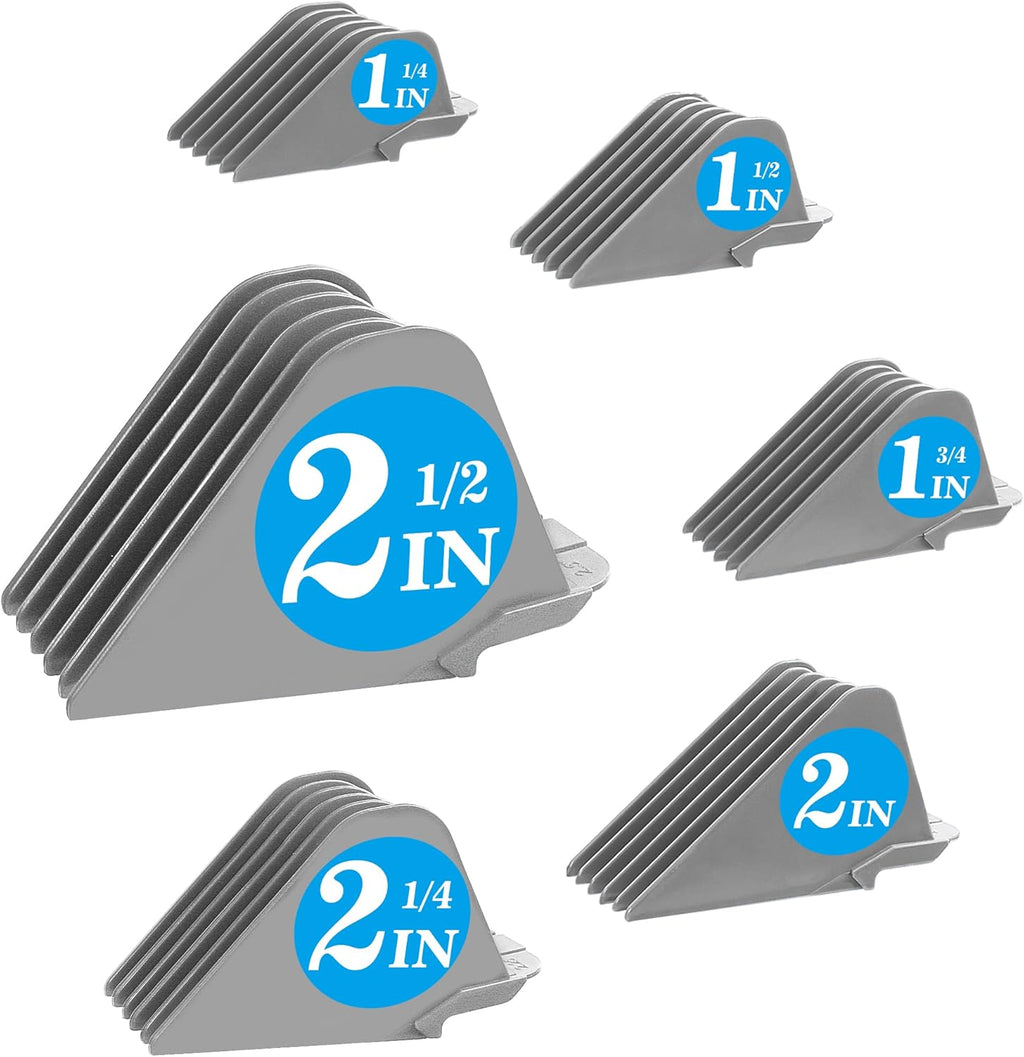 Clipper Guards for Wahl 10 12 14 16 18 20 Hair Clipper Guards 6pcs Extra Long Clipper Guard Attachments 2.5 Inch Clipper Guides Multiple Sizes Universal 2.5", 2.25", 2", 1.75", 1.5", 1.25" (Gray)