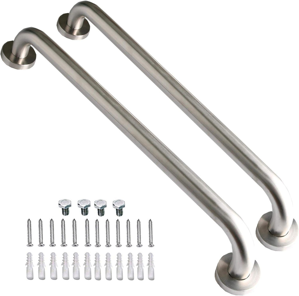 Brushed Nickel Shower Grab Bar 16 Inch - 1 1/4" Diameter, iMomwee 2 Pack Stainless Steel Safety Assist Handle, Wall Mounted Bathroom Mobility Aid Balance Support Hand Rail for Handicap Elderly Senior