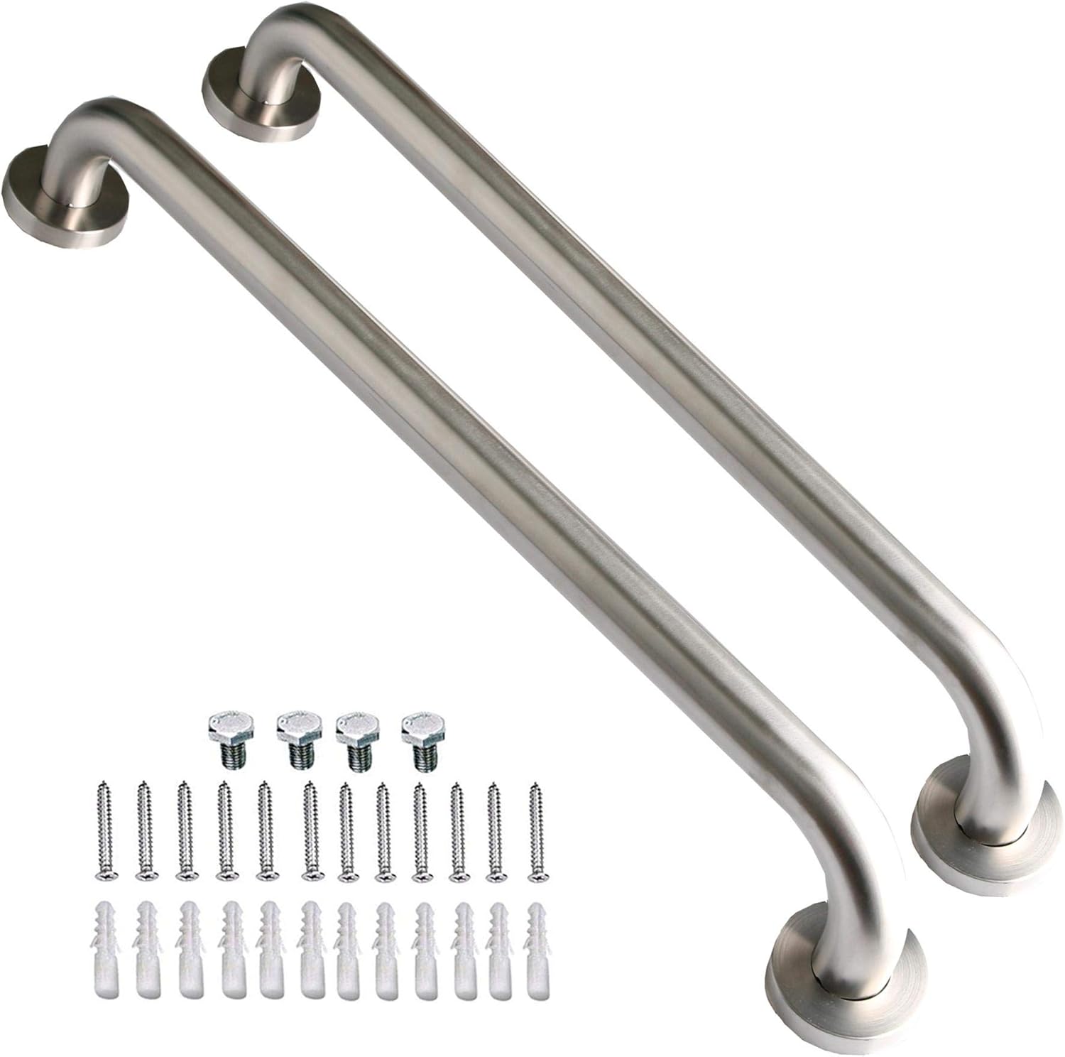 Brushed Nickel Shower Grab Bar 16 Inch - 1 1/4" Diameter, iMomwee 2 Pack Stainless Steel Safety Assist Handle, Wall Mounted Bathroom Mobility Aid Balance Support Hand Rail for Handicap Elderly Senior