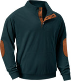 JMIERR Mens Corduroy Sweatshirt Casual Stand Collar Quarter Fall Metal Button Pullover Sweaters Long Sleeve with Pockets