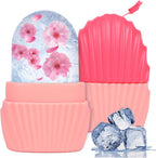 Ice Cube Roller for Face,Eyes and Neck,Reusable Silicone Ice Mold Mermaid Shell Shape for Shrink Pores Anti Wrinkle and Skin Beauty Care,Reduce Migraine Pain,Gua Sha Face Massage Tools (Pink)