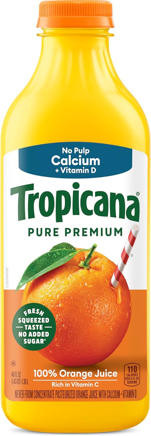 Tropicana Pure Premium 100% Orange Juice, No Pulp, Calcium and Vitamin D, 46 fl oz