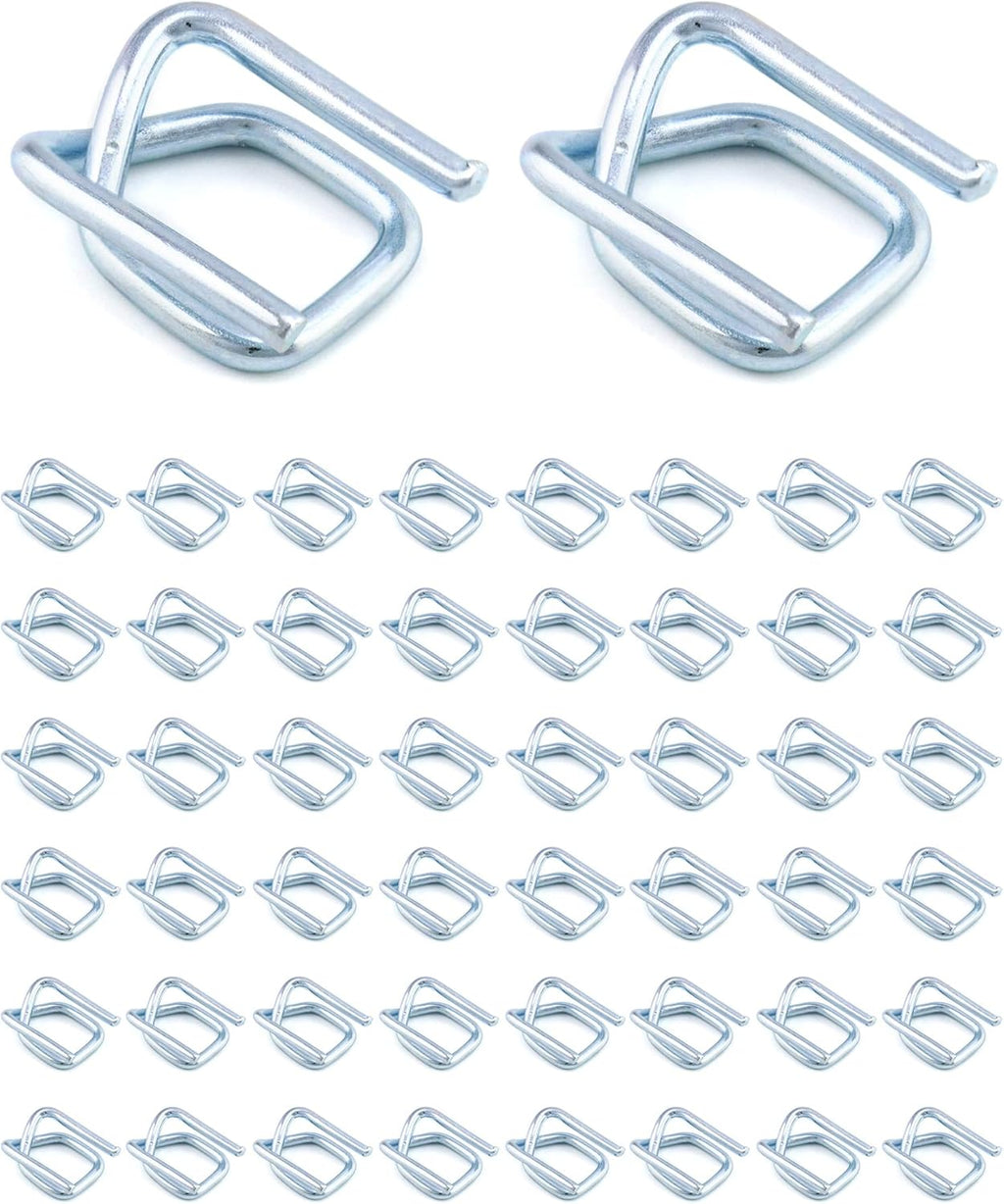QWORK Metal Wire Buckle, 1/2" Width, 50 Pack, Silver, for Polypropylene Strapping Cord Strapping