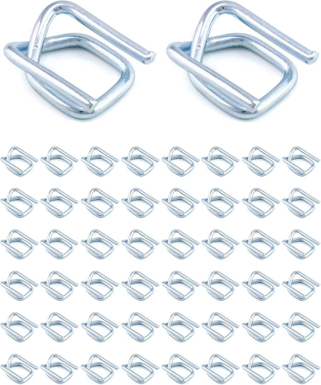 QWORK Metal Wire Buckle, 1/2" Width, 50 Pack, Silver, for Polypropylene Strapping Cord Strapping