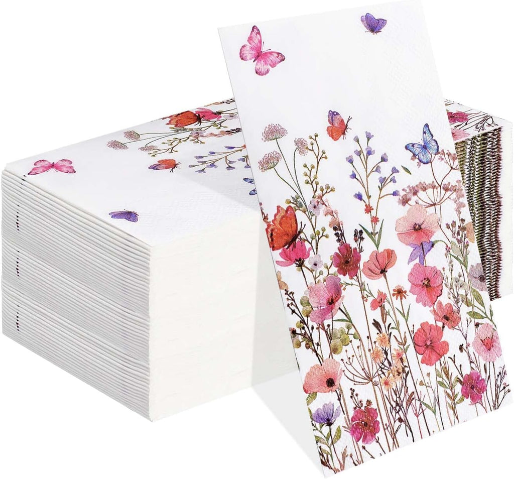 HEIPINIUYE 50 Pieces Spring Floral Paper Napkins 3-ply Wildflower Guest Napkins Disposable Hand Towels for Bathroom Wedding Birthday Valentines Party Dinner Napkins