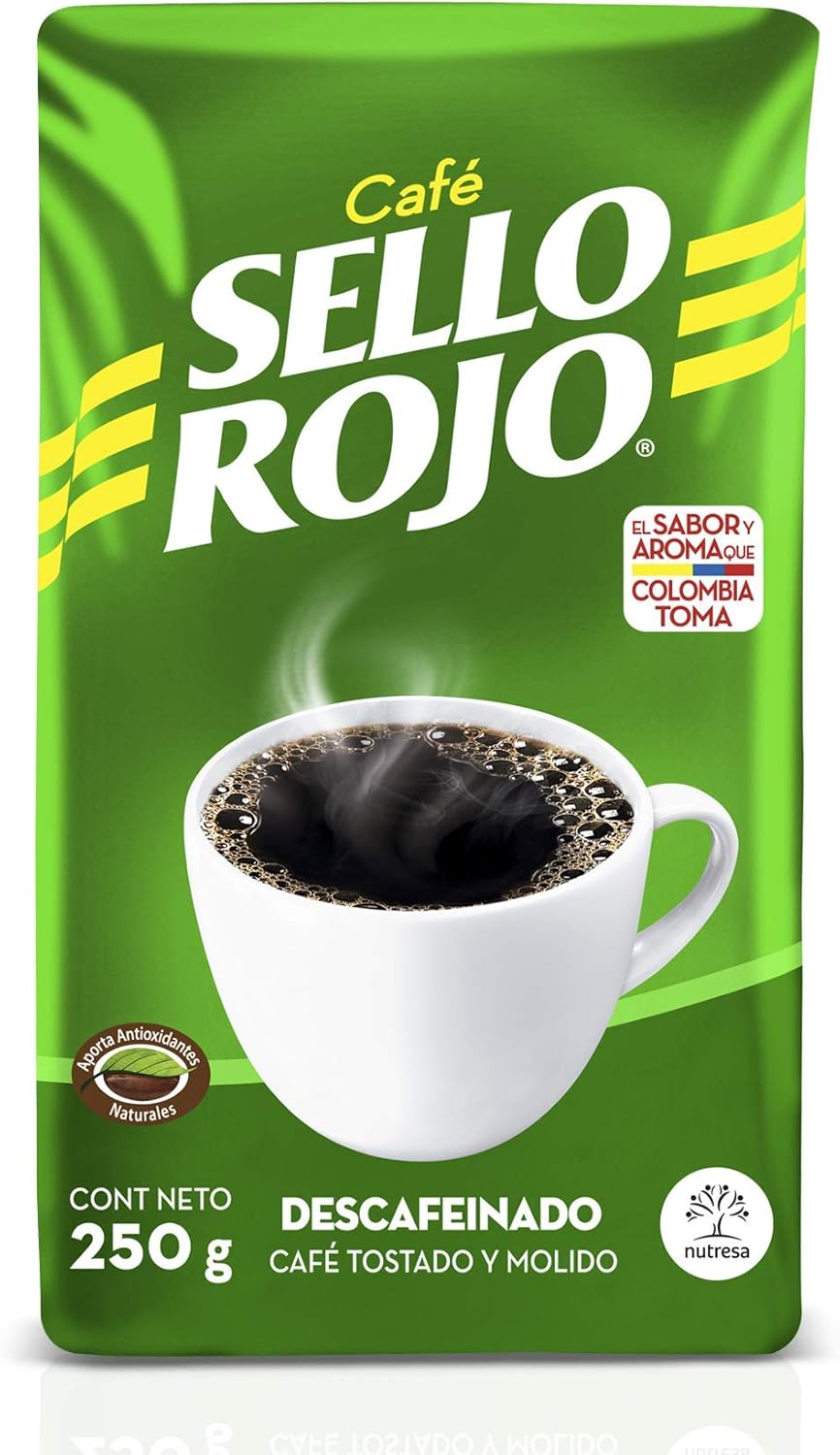 Café Sello Rojo Ground Coffee Decaf | Balanced Flavor | 100% Colombian Dark Roast Ground Decaf Coffee | 8.8 Oz (Pack of 1)