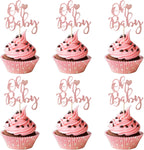 12 Pcs Oh Baby Cupcake Toppers, Pink Glitter Cake Topper for Baby Shower Party Cake Decoration Kids Birthday Party Cake Decorations Supplies