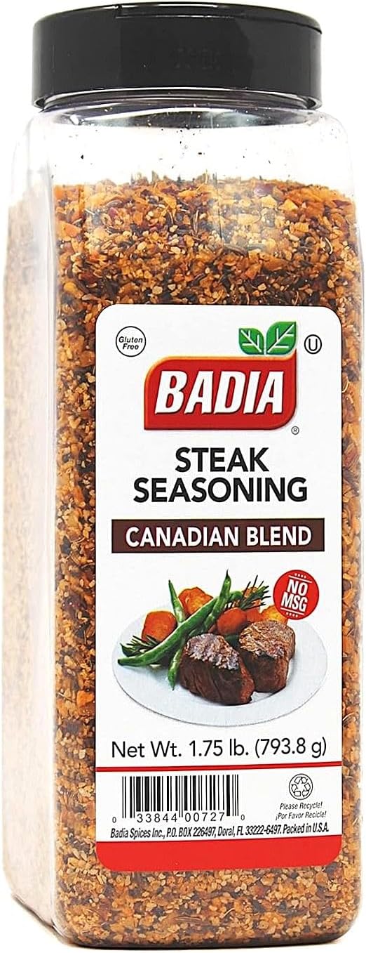 Badia Steak Seasoning Canadian Blend, 28 oz – Savory Salt, Garlic & Spice Mix with Paprika, Smoky Grill Rub for Steaks, Burgers, Pork, Chicken, Gluten Free
