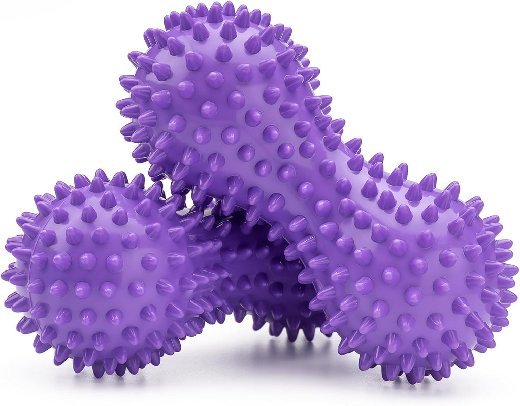 Peanut Shape PVC Hard Spiky Massage Ball Trigger Point Deep Tissue Massaging Hand Foot Massager Roller Ball Tension Muscle Relax - 2 Pack, Purple (Purple)