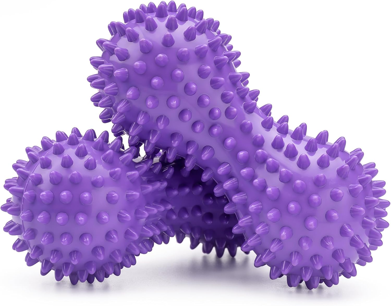 Peanut Shape PVC Hard Spiky Massage Ball Trigger Point Deep Tissue Massaging Hand Foot Massager Roller Ball Tension Muscle Relax - 2 Pack, Purple (Purple)