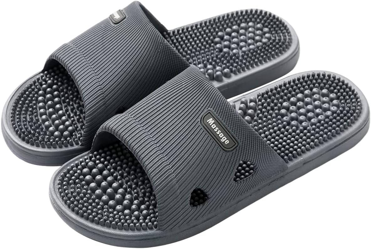 Acupressure Massage Slippers for Plantar Fasciitis for Women Acupuncture Slippers Arthritis Neuropathy Pain Relief Non-Slip Massage Sandals Women Stress Relief Gifts for Bath (Men 8.5-9.5, Dark Gray)