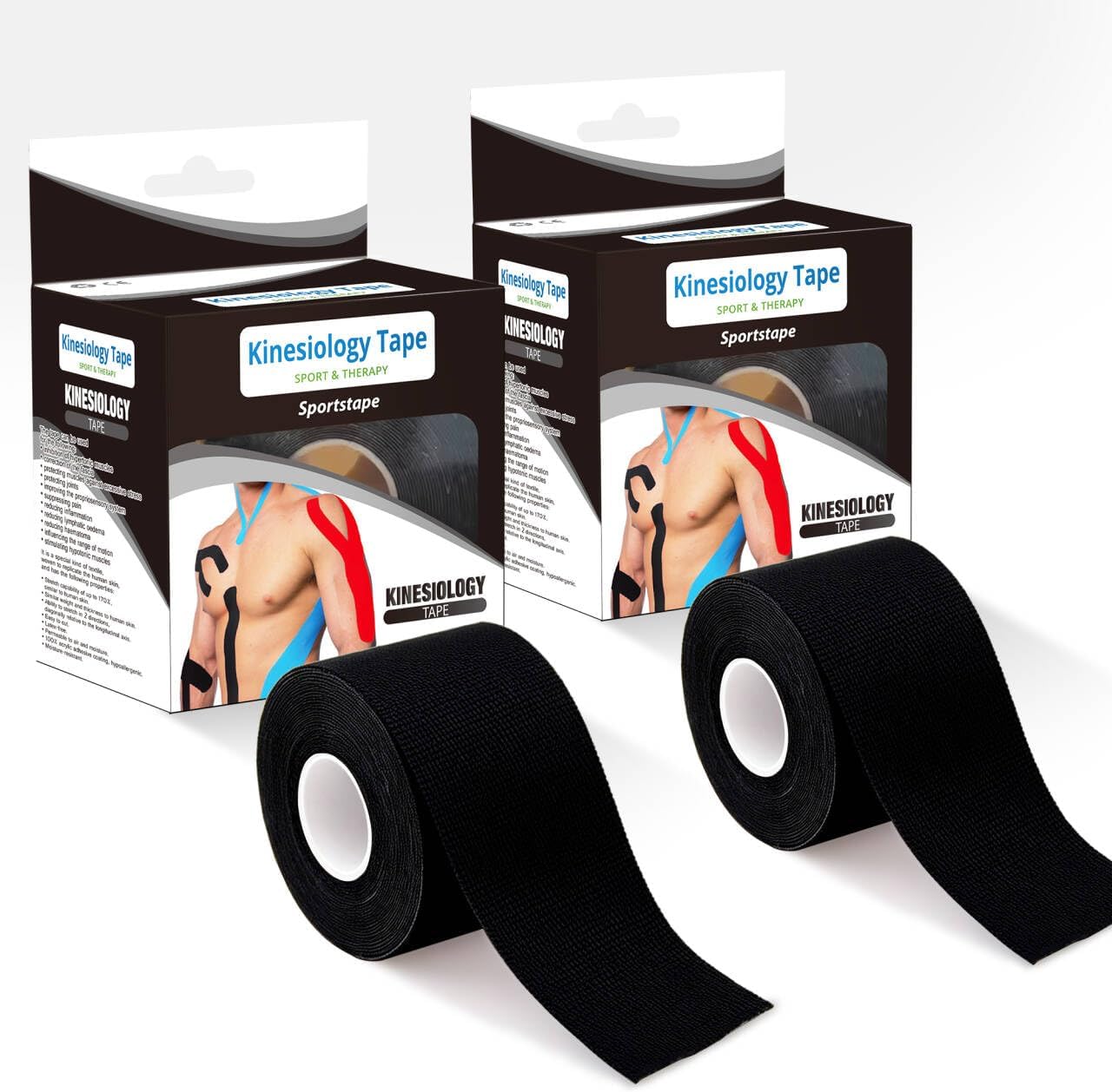 Kinesiology Recovery Tapes, 40 ct Precut Strips, 2 Rolls, Water Resistant, Elastic Athletic Tape for Sports & Weightlifting, Muscle Strain Relief & Joint Support