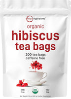 Organic Hibiscus Tea Bags, 200 Count | Premium Source from Hibiscus Flowers | Caffeine Free Herbal Tea | Eco-Friendly Hemp Paper Tea Bags | Non-GMO, No Sugar