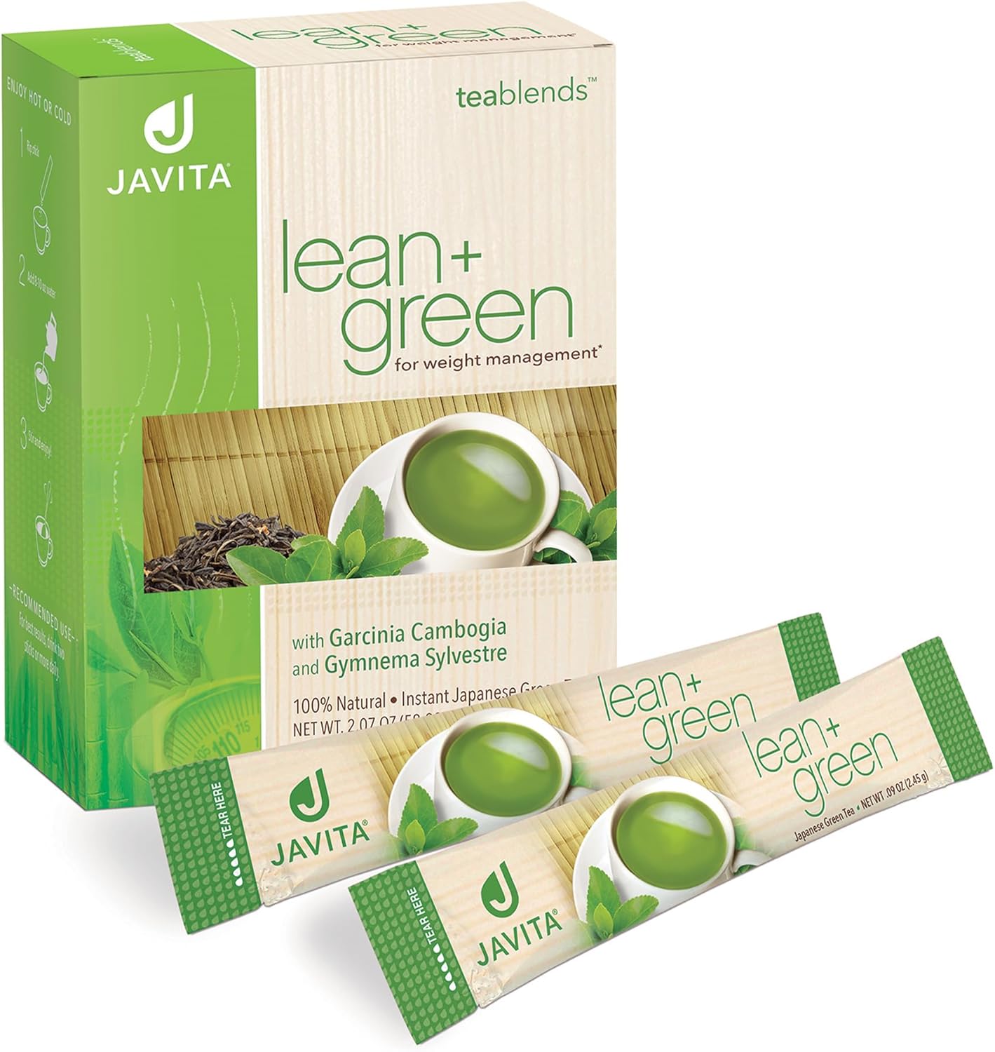 Lean + Green Japanese Matcha Green Tea Mix by Javita – Premium Instant Green Tea & Herbs – Daily Metabolism, Clean Energy Support – Award-winning, Convenient, Green Tea Mix (1 box/24 serv.)
