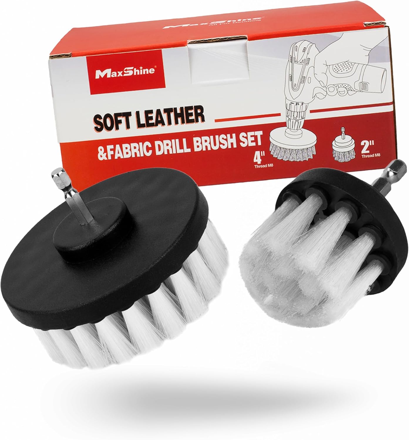 Maxshine 2" & 4" Universal 2-Piece Soft Leather Drill Brush Attachment Set – Professional Detailing for Leather, Fabric, Delicate Carpets & Convertible Tops – Gentle Cleaning Tool
